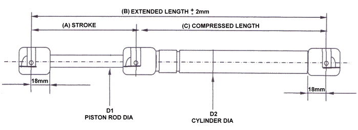 Image result for CAMPER TRAILER GAS STRUT Drawing stroke length